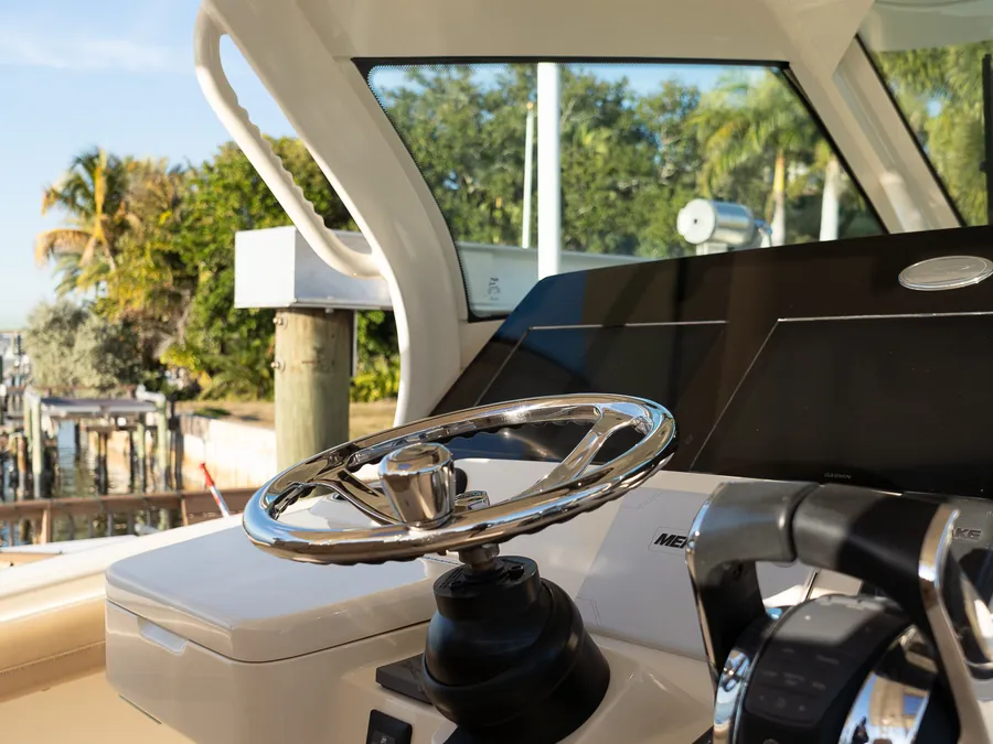 Spotless center console helm after a full interior and exterior detail